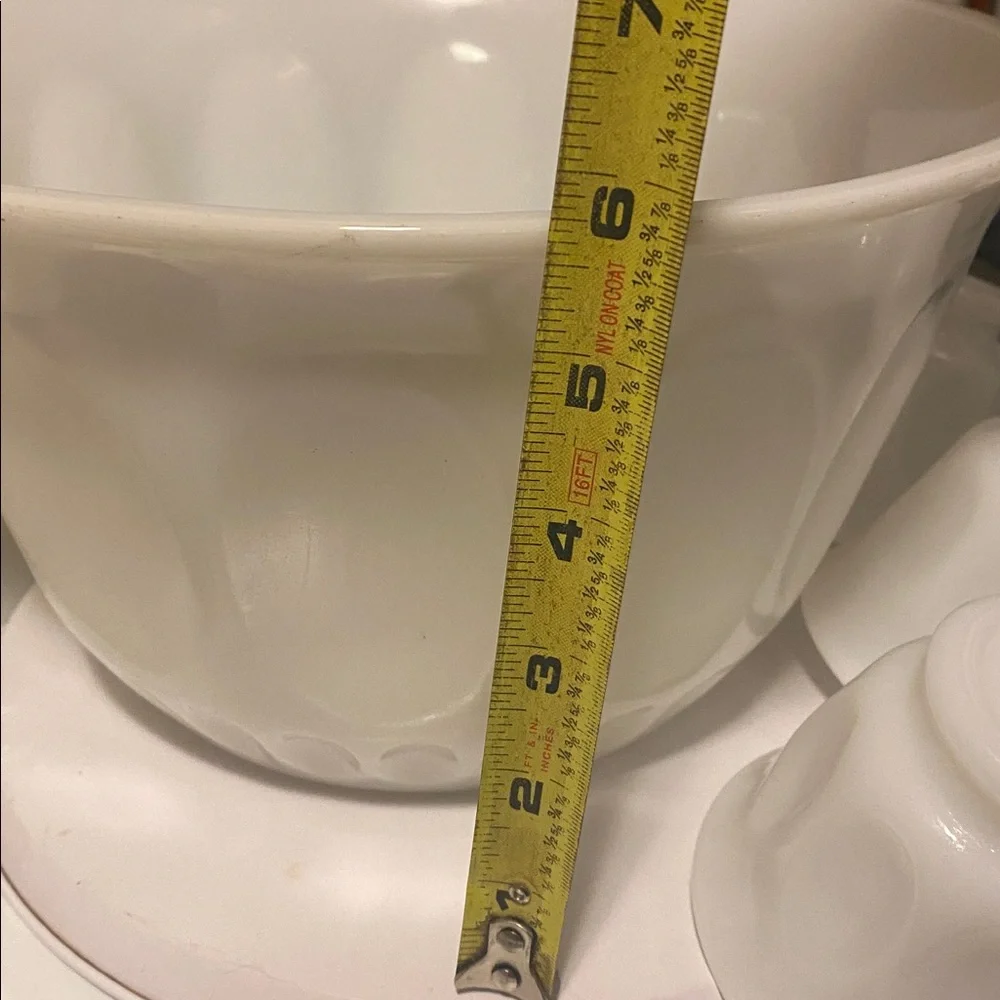 Hazel Atlas Vintage 1958 Milk Glass Thump Print 10 Cup Punch Bowl Set - Picture 4 of 6